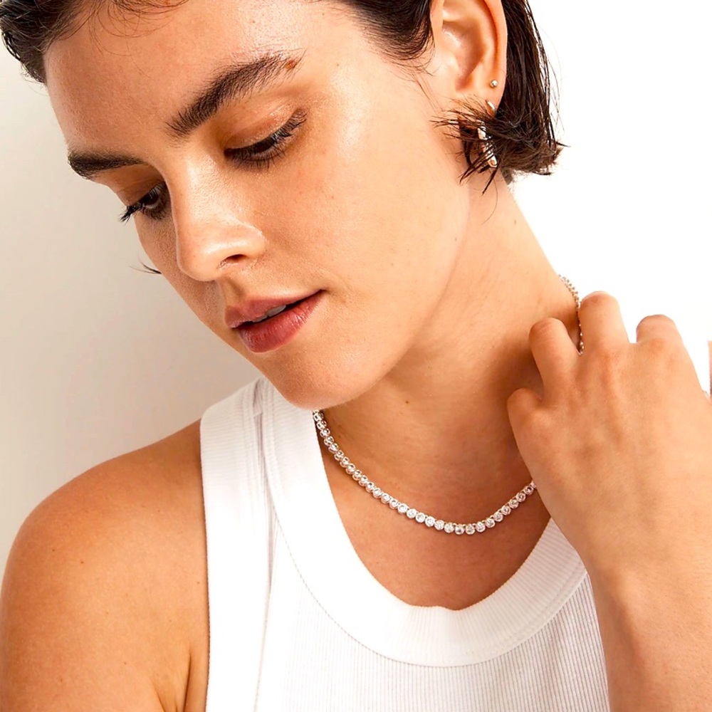 NWT The Tennis Collection Bezel Set Crystal Necklace